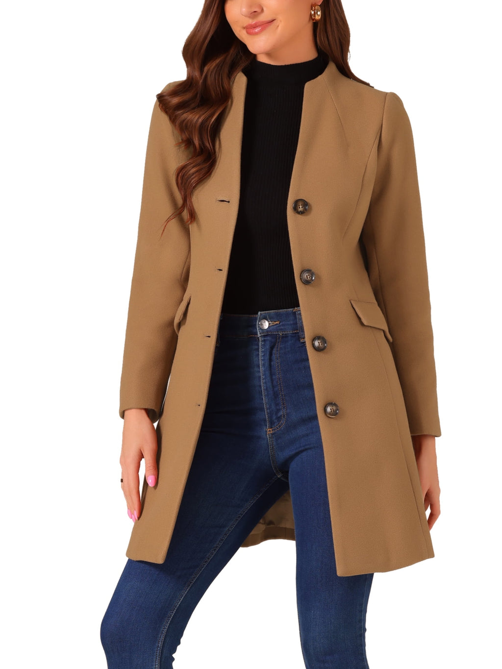 Women's Elegant Winter V Neck Long Sleeve Single Breasted Long Coat
