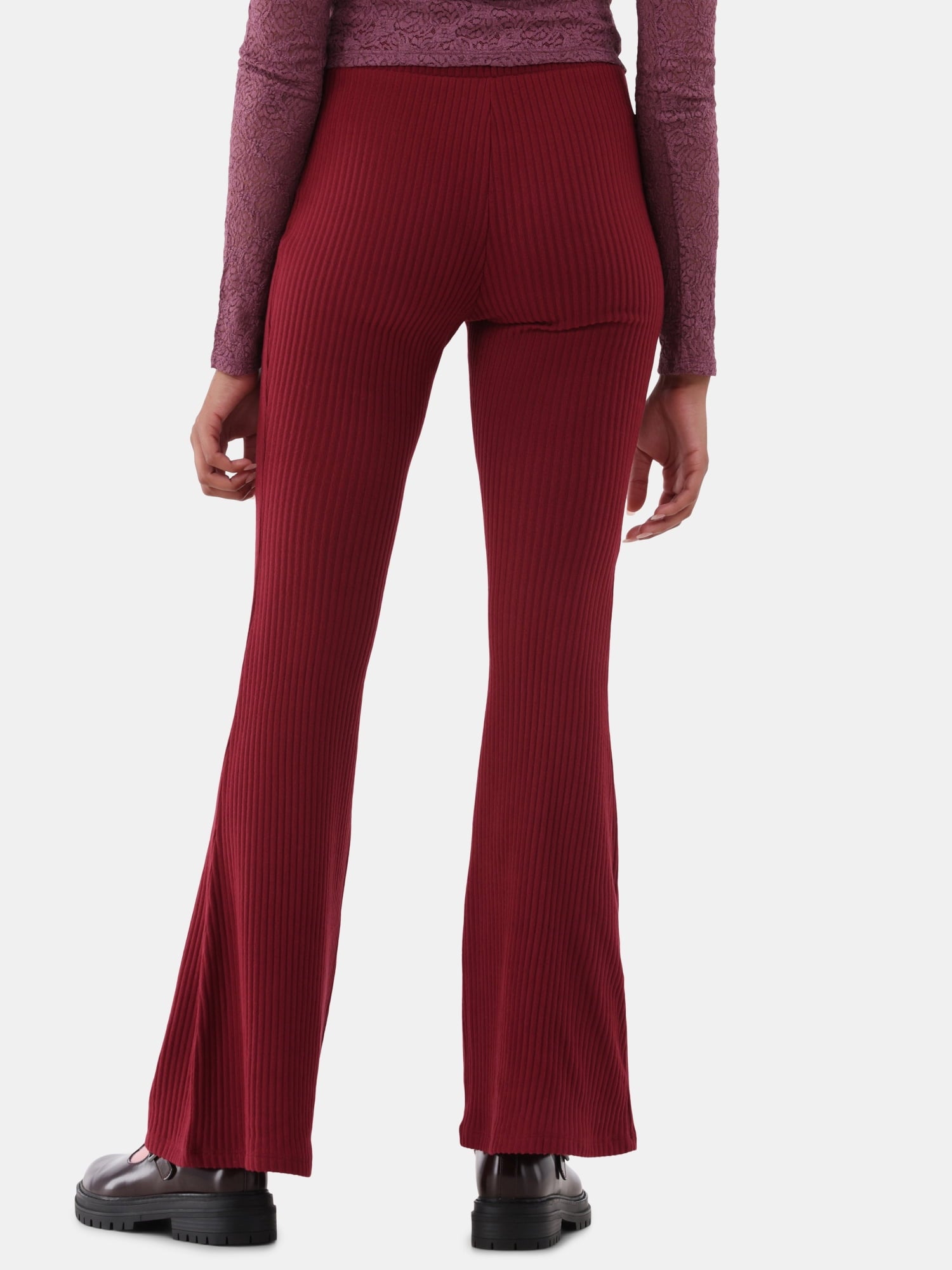 Brushed ribbed flared pants, women's