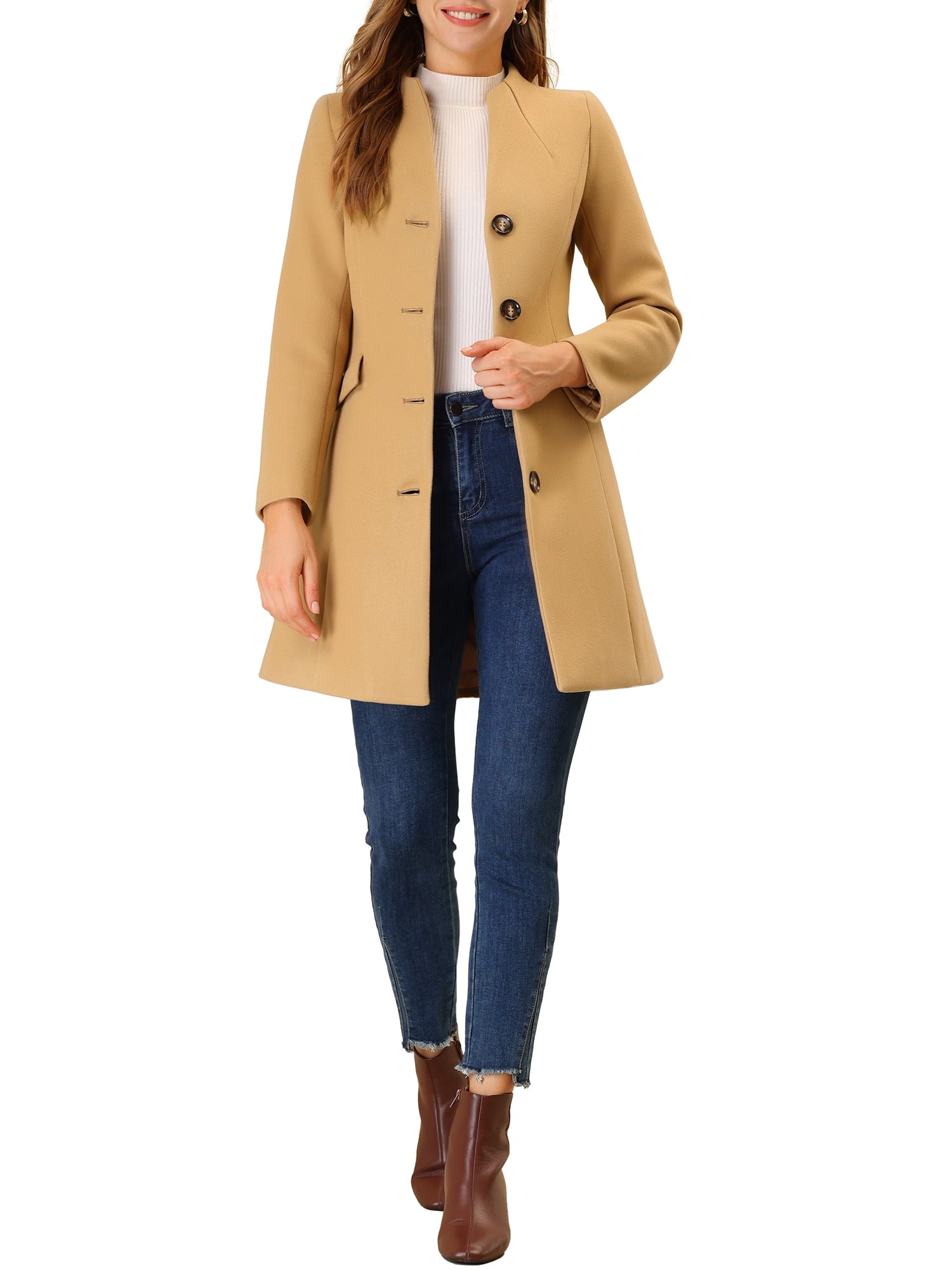 Women's Elegant Winter V Neck Long Sleeve Single Breasted Long Coat