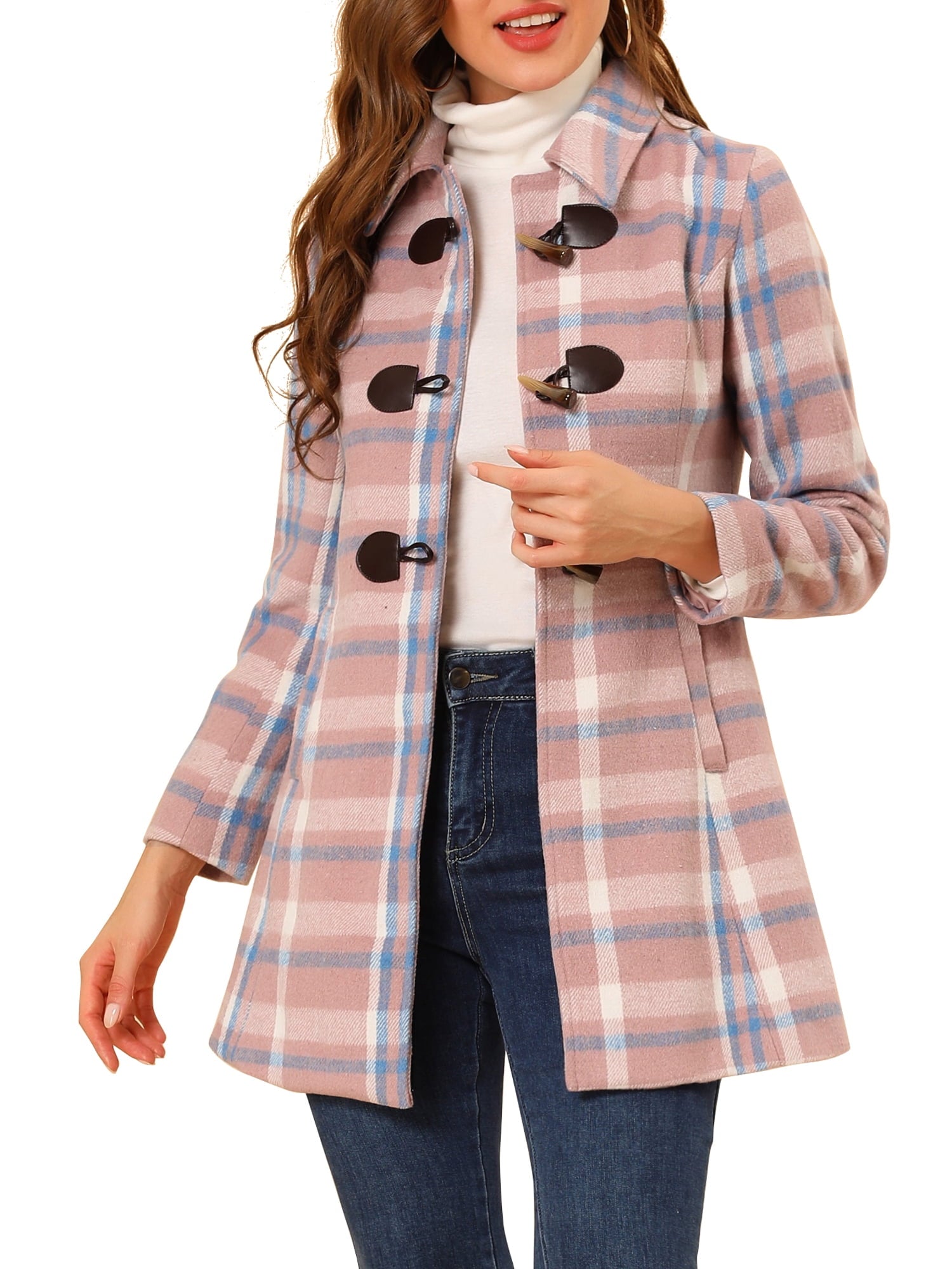 Ladies Lapel Plaid Cowhide Long Coat