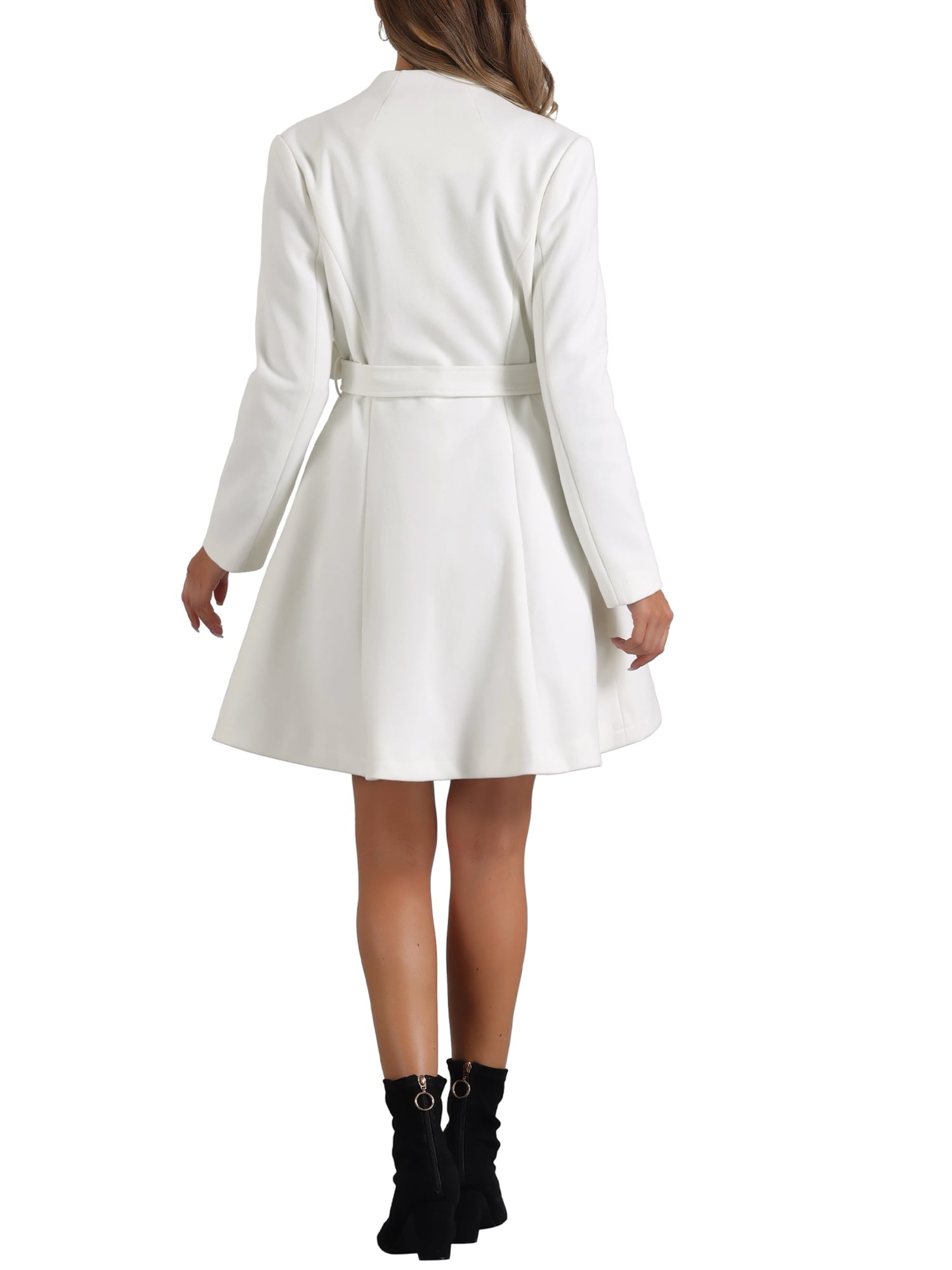 Winter Coat Single Breasted Collarless Vintage Outwear Coats with Belt M Red