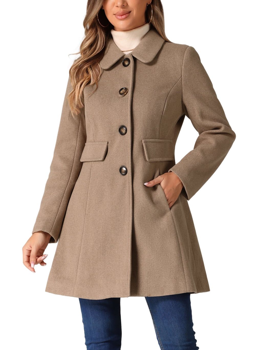 Women's Vintage Lapel Collared Overcoat Single Breasted Mid-Long Winter Coat