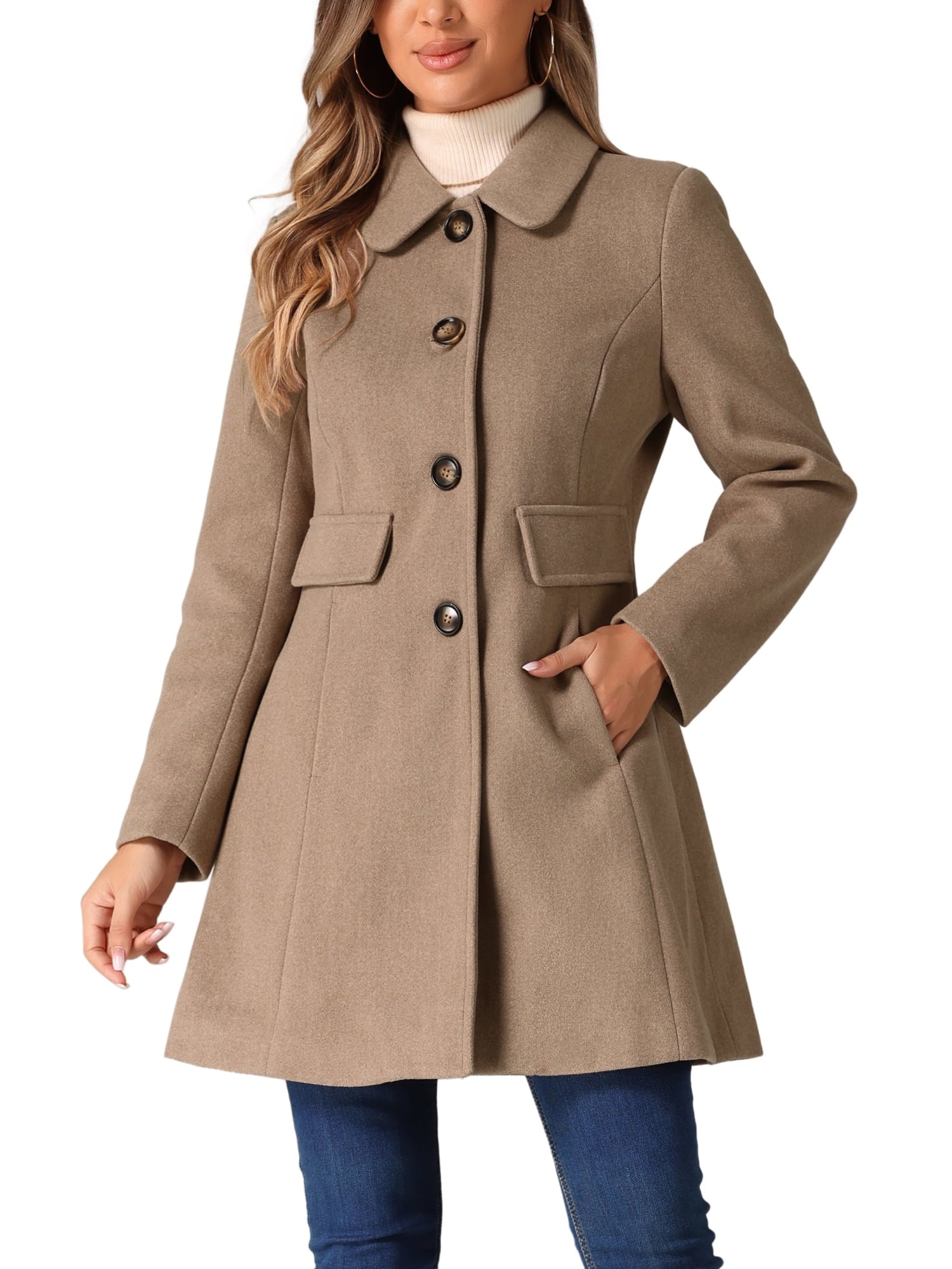 Women's Vintage Lapel Collared Overcoat Single Breasted Mid-Long Winter Coat